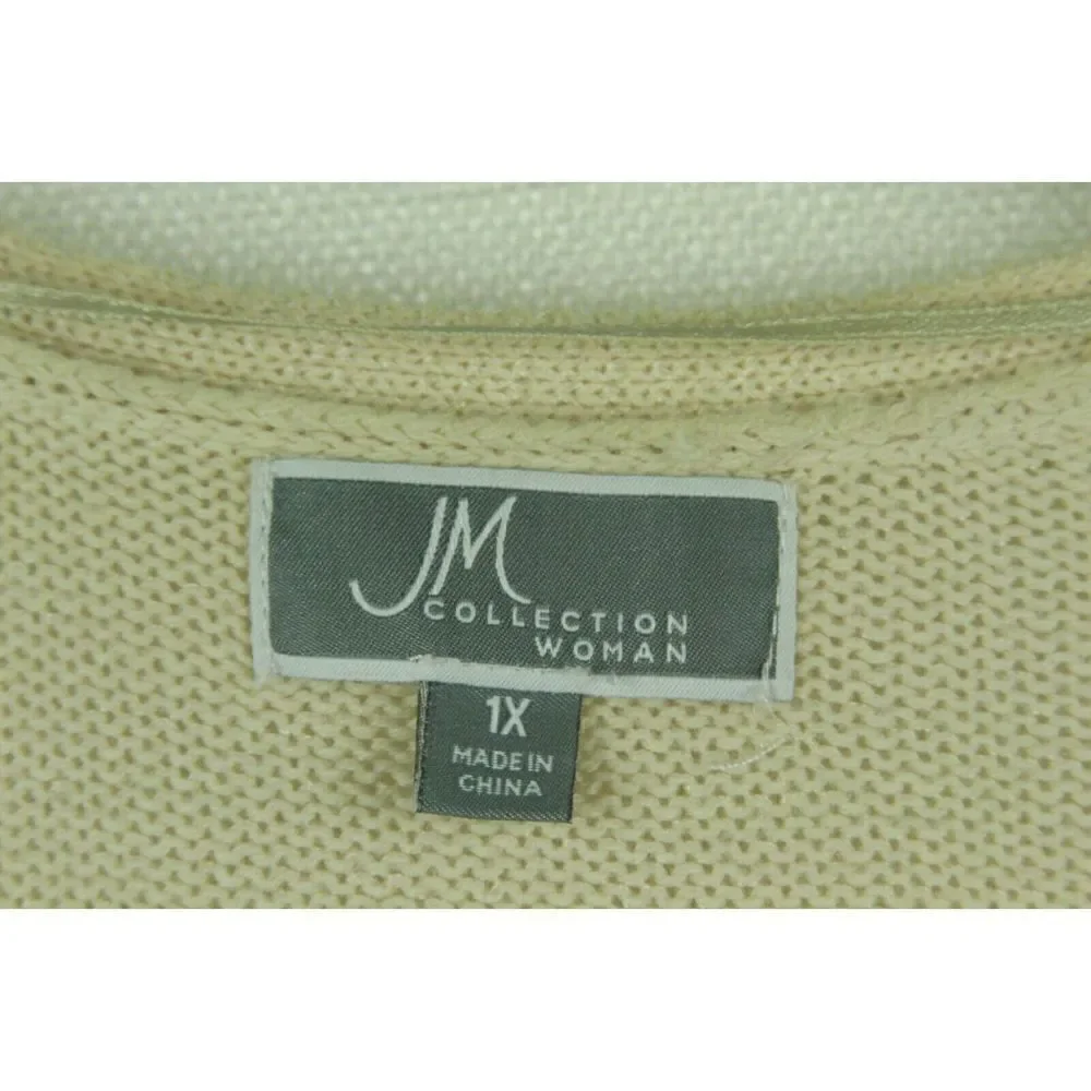 JM Collection Woman Cardigan Sweater Open 3/4 Sleeve Knit Ivory Cotton Womens 1X